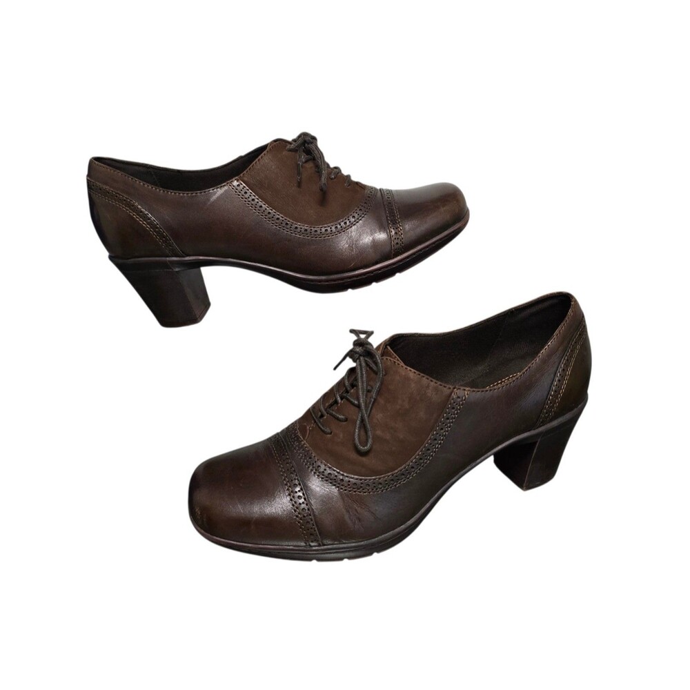 Clarks Oxford Shoes Womens Size 10M Lace Up Brown Leather Heels